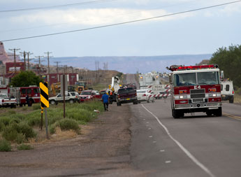 A fire engine leaves a road block on U.S. Route 66 after a gas leak at the Fire Rock Casino left the area blocked off between 1:00 p.m. and 3:00 p.m. Tuesday. © 2011 Gallup Independent / Adron Gardner 